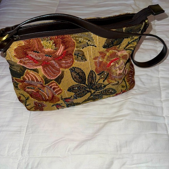 Handbags - Vintage Tapestry Beaded Floral Casual Handbag 13 x 7.5 Rose Purse Unbranded